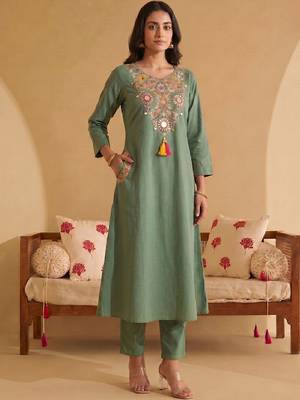 Women Ethnic Motifs Embroidered Regular Mirror Work Kurta with Trousers & With Dupatta 2