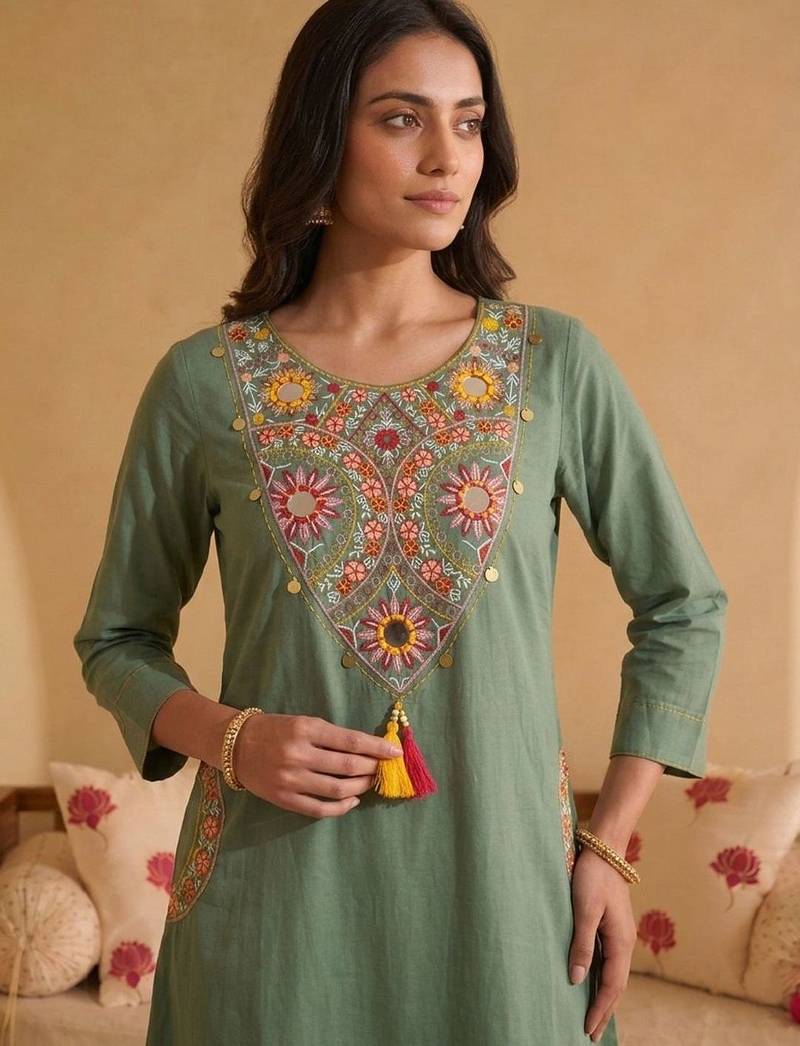 Women Ethnic Motifs Embroidered Regular Mirror Work Kurta with Trousers & With Dupatta