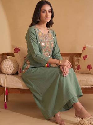 Women Ethnic Motifs Embroidered Regular Mirror Work Kurta with Trousers & With Dupatta 6