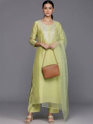 Women Ethnic Motifs Embroidered Regular Sequinned Chanderi Silk Kurta with Trousers & With Dupatta 1