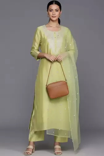 Women Ethnic Motifs Embroidered Regular Sequinned Chanderi Silk Kurta with Trousers & With Dupatta