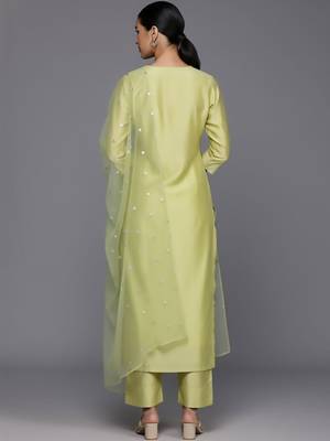 Women Ethnic Motifs Embroidered Regular Sequinned Chanderi Silk Kurta with Trousers & With Dupatta 2