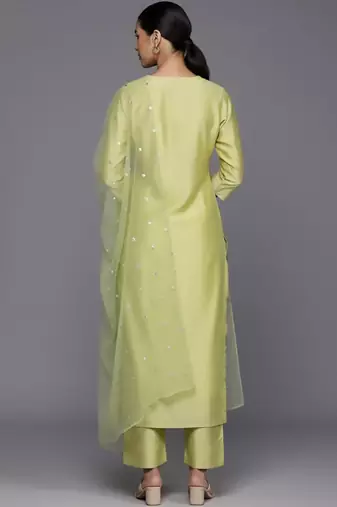 Women Ethnic Motifs Embroidered Regular Sequinned Chanderi Silk Kurta with Trousers & With Dupatta