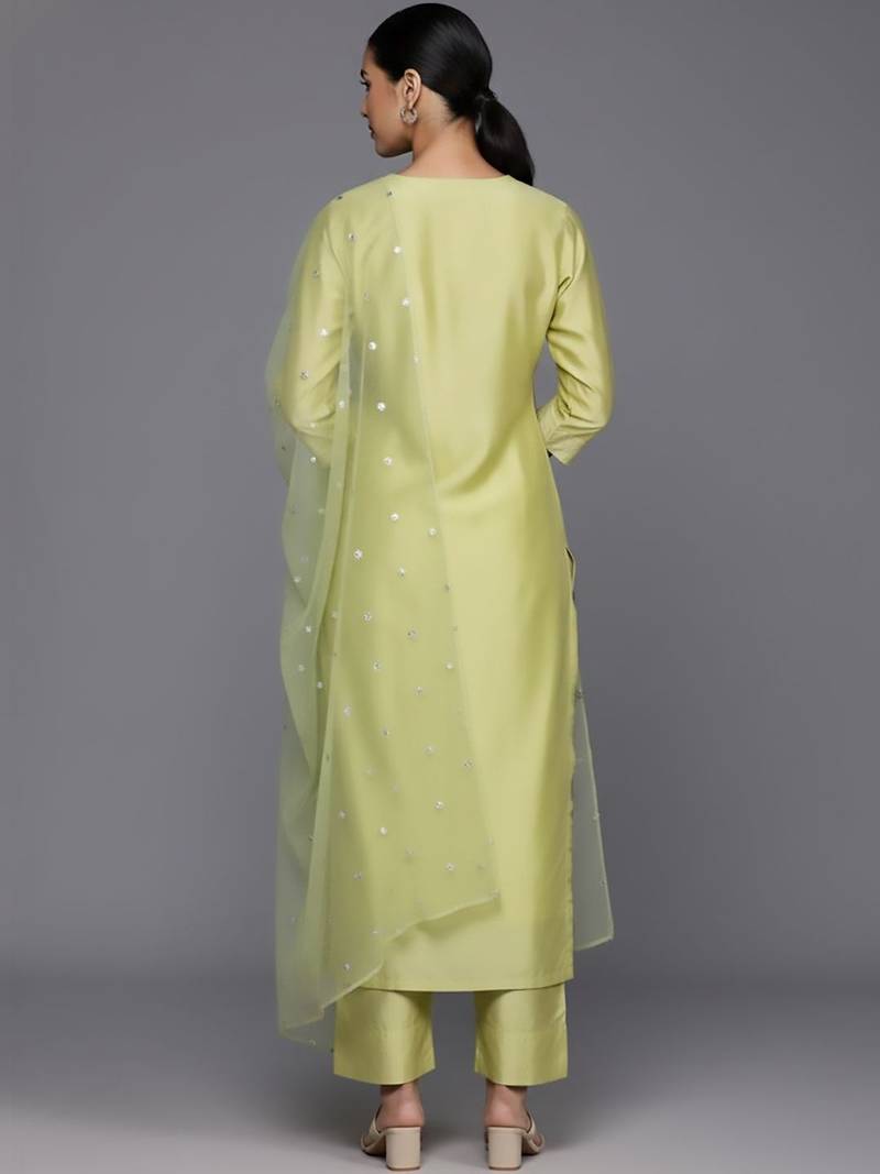Women Ethnic Motifs Embroidered Regular Sequinned Chanderi Silk Kurta with Trousers & With Dupatta