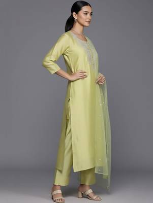 Women Ethnic Motifs Embroidered Regular Sequinned Chanderi Silk Kurta with Trousers & With Dupatta 3