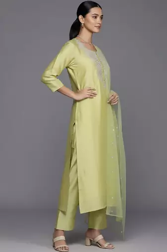 Women Ethnic Motifs Embroidered Regular Sequinned Chanderi Silk Kurta with Trousers & With Dupatta