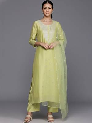 Women Ethnic Motifs Embroidered Regular Sequinned Chanderi Silk Kurta with Trousers & With Dupatta 5