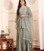 Women Angrakha Pure Silk Kurta with Sharara & With Dupatta
