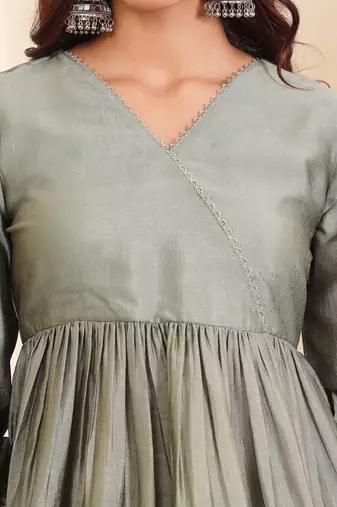 Women Angrakha Pure Silk Kurta with Sharara & With Dupatta