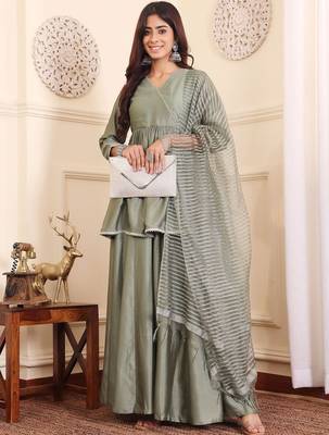 Women Angrakha Pure Silk Kurta with Sharara & With Dupatta 7