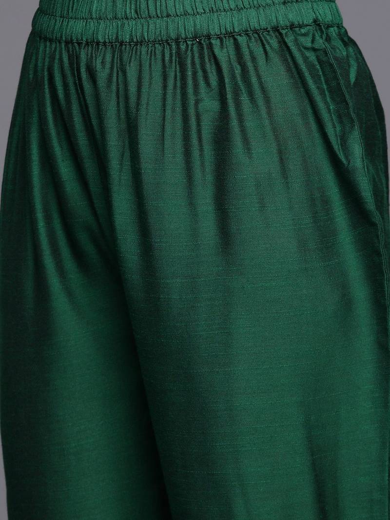 Women Round Neck Sequinned & Zari Kurta & Trouser With Fringed Detail Dupatta