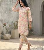 Floral Printed Pure Cotton Straight Kurta with Palazzos