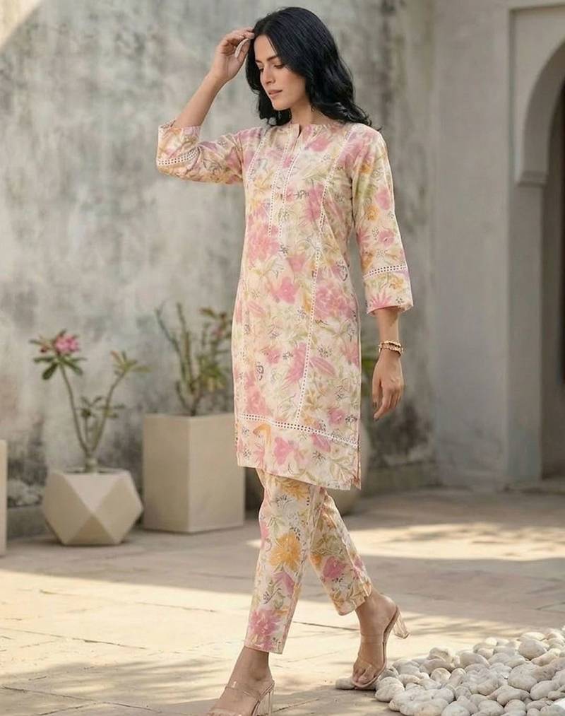 Floral Printed Pure Cotton Straight Kurta with Palazzos
