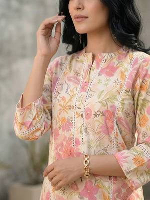 Floral Printed Pure Cotton Straight Kurta with Palazzos 2