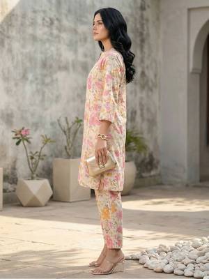 Floral Printed Pure Cotton Straight Kurta with Palazzos 3