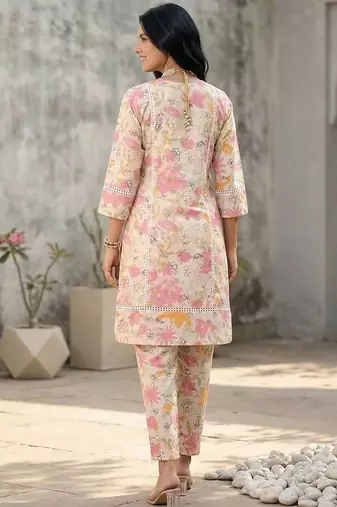 Floral Printed Pure Cotton Straight Kurta with Palazzos