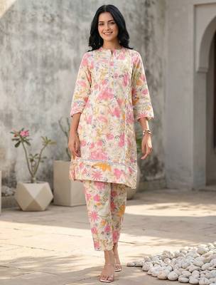 Floral Printed Pure Cotton Straight Kurta with Palazzos 5