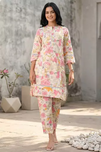 Floral Printed Pure Cotton Straight Kurta with Palazzos