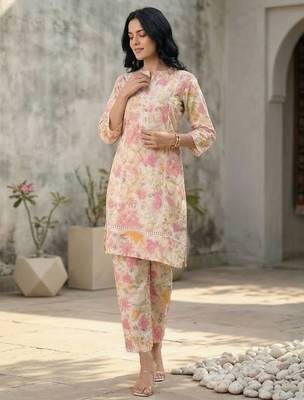 Floral Printed Pure Cotton Straight Kurta with Palazzos 6