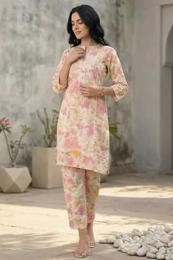 Floral Printed Pure Cotton Straight Kurta with Palazzos
