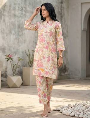 Floral Printed Pure Cotton Straight Kurta with Palazzos 7