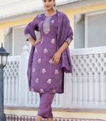 Regular Chanderi Silk Kurta with Trouser & Dupatta