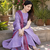 Beautiful lavender khadi linen halter-neck anarkali suit with zari border dupatta