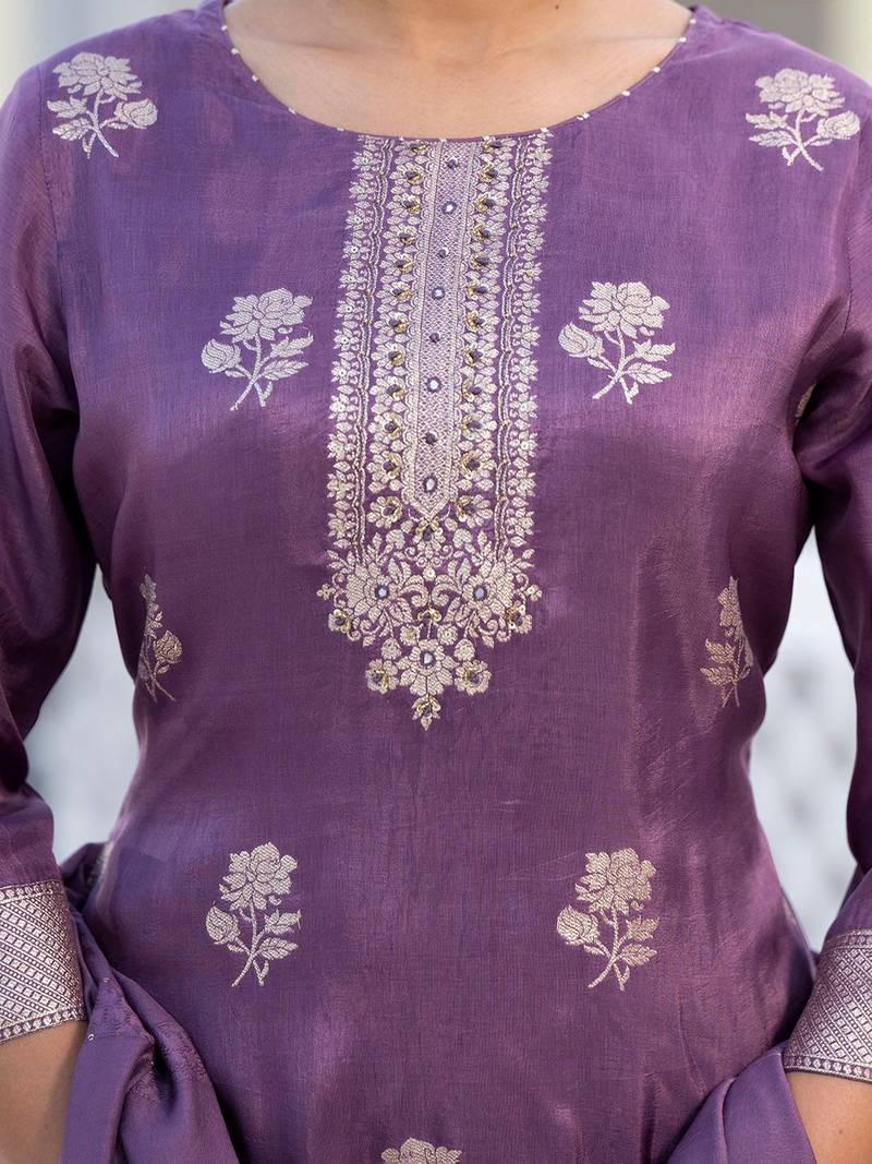 Regular Chanderi Silk Kurta with Trouser & Dupatta