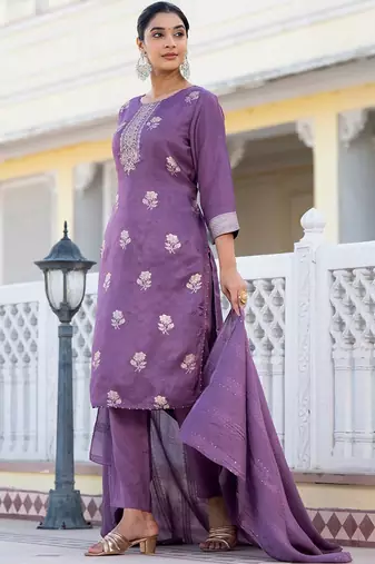 Regular Chanderi Silk Kurta with Trouser & Dupatta