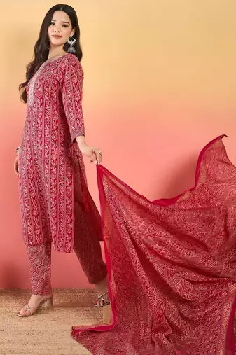Women Ethnic Motifs Printed Kurta with Churidar & Dupatta