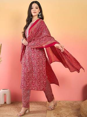 Women Ethnic Motifs Printed Kurta with Churidar & Dupatta 7