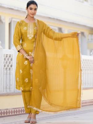 Regular Chanderi Silk Kurta with Trouser & Dupatta 1