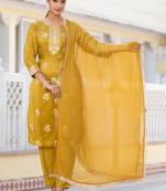 Regular Chanderi Silk Kurta with Trouser & Dupatta