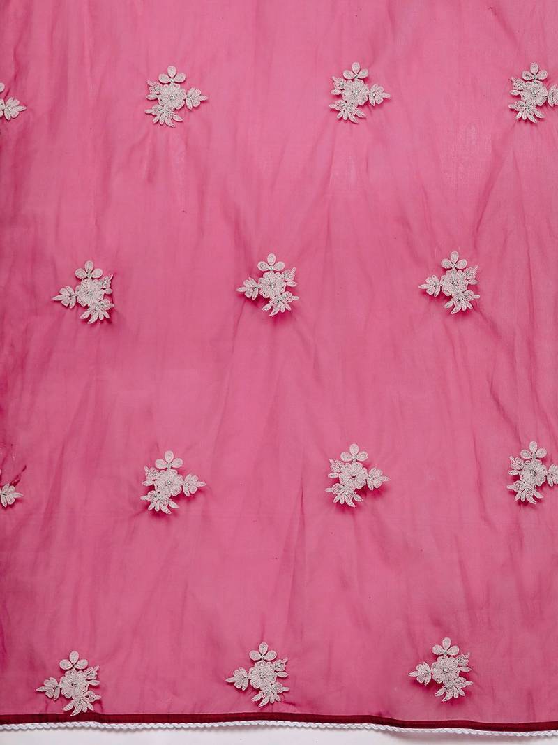 Women Embroidered Thread Work Anarkali Kurta with Trousers & With Dupatta