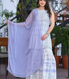 Thread Work Embroidered Straight Kurta With Sharara & Dupatta