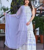 Thread Work Embroidered Straight Kurta With Sharara & Dupatta