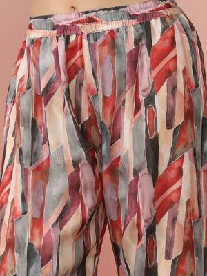 Beige Abstract Printed Shirt Collar Straight Kurta With Trouser 5
