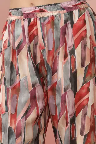 Beige Abstract Printed Shirt Collar Straight Kurta With Trouser