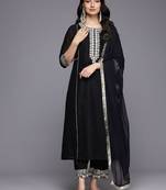 Ethnic Motifs Embroidered Zari Panelled Kurta With Trousers & Dupatta