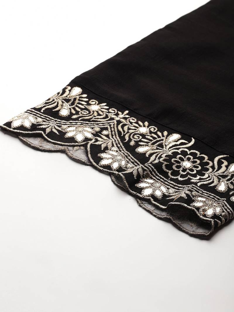 Ethnic Motifs Embroidered Zari Panelled Kurta With Trousers & Dupatta