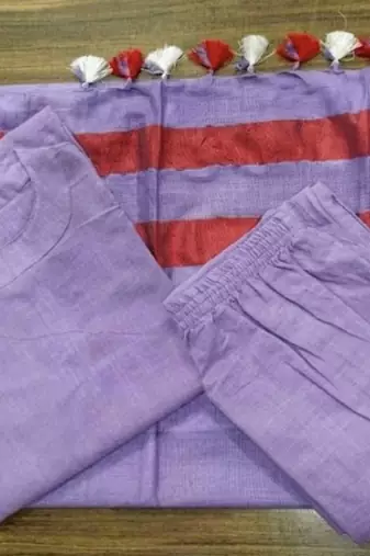 Beautiful lavender khadi linen halter-neck anarkali suit with zari border dupatta