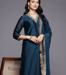 Ethnic Motifs Embroidered Zari Kurta With Palazzos & Dupatta