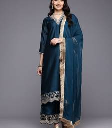 Ethnic Motifs Embroidered Zari Kurta With Palazzos & Dupatta