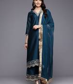 Ethnic Motifs Embroidered Zari Kurta With Palazzos & Dupatta