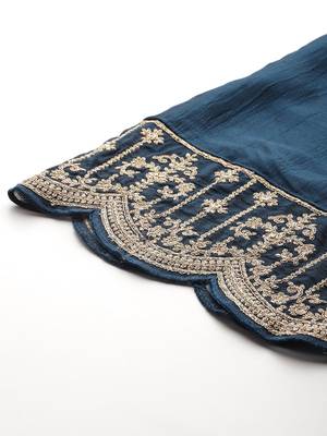 Ethnic Motifs Embroidered Zari Kurta With Palazzos & Dupatta 9