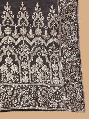 Ethnic Motifs Woven Design Zari Pure Silk Straight Kurta With Trouser & Dupatta 4