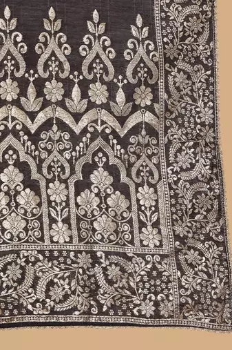Ethnic Motifs Woven Design Zari Pure Silk Straight Kurta With Trouser & Dupatta