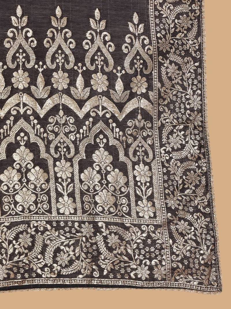 Ethnic Motifs Woven Design Zari Pure Silk Straight Kurta With Trouser & Dupatta