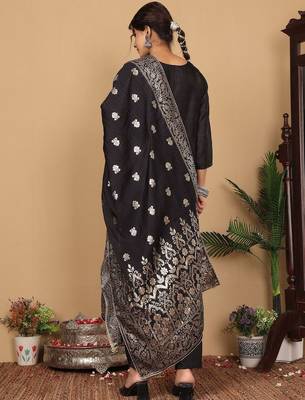 Ethnic Motifs Woven Design Zari Pure Silk Straight Kurta With Trouser & Dupatta 6