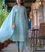 Floral Yoke Design Regular Mirror Work Pure Cotton Kurta with Trouser & Dupatta